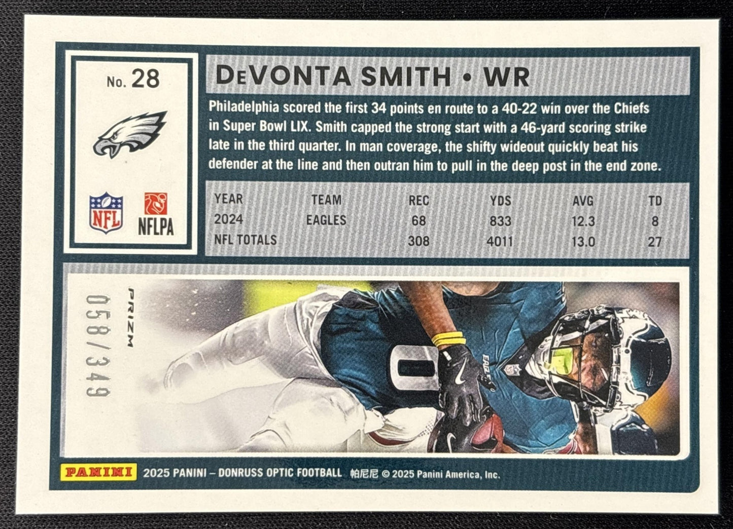 DeVonta Smith 2025 Panini Donruss Optic Aqua Prizm /349 Eagles Sports Trading Cards