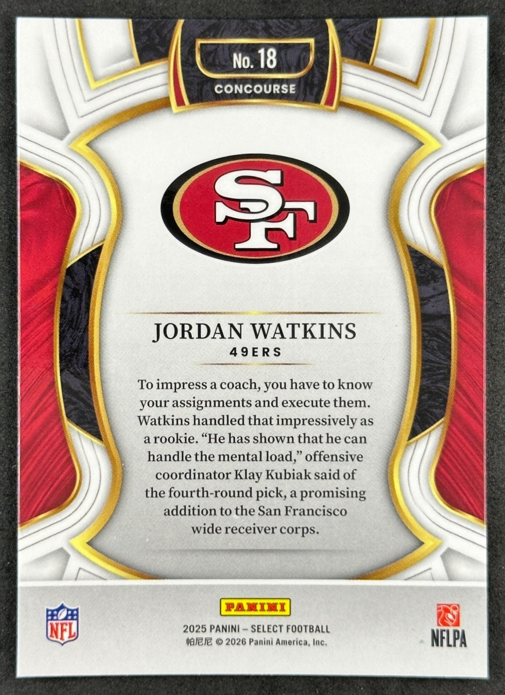 Jordan Watkins 2025 Select Concourse 49ers Football Card