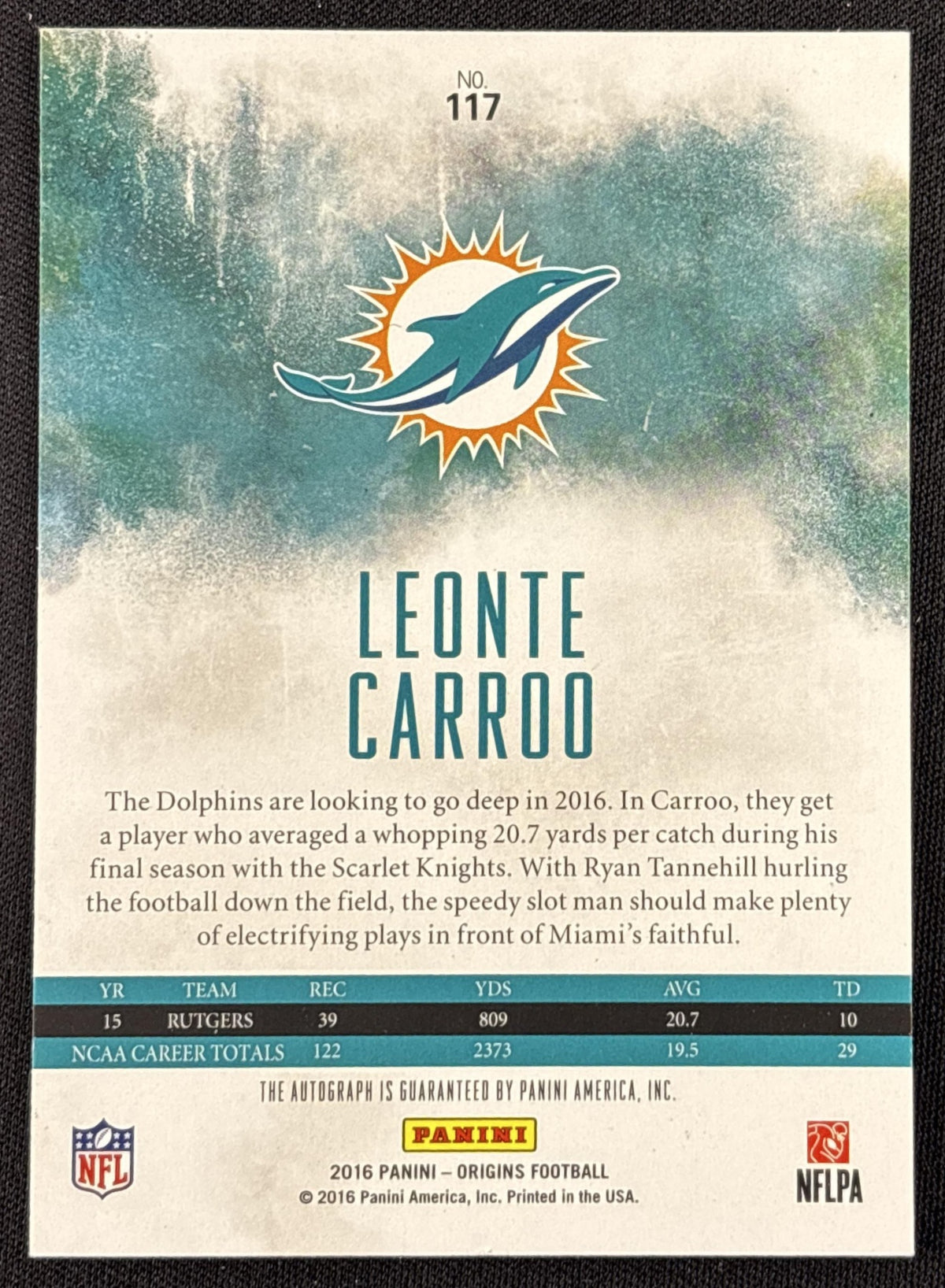 Leonte Carroo 2016 Panini Origins Rookie Auto Dolphins