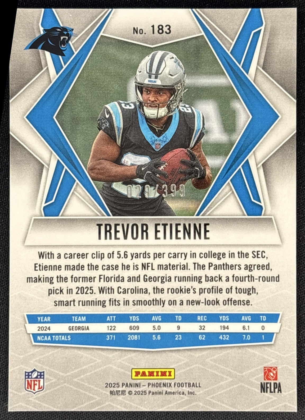 Trevor Etienne 2025 Panini Phoenix Red Hyper Prizm /399 Panthers back