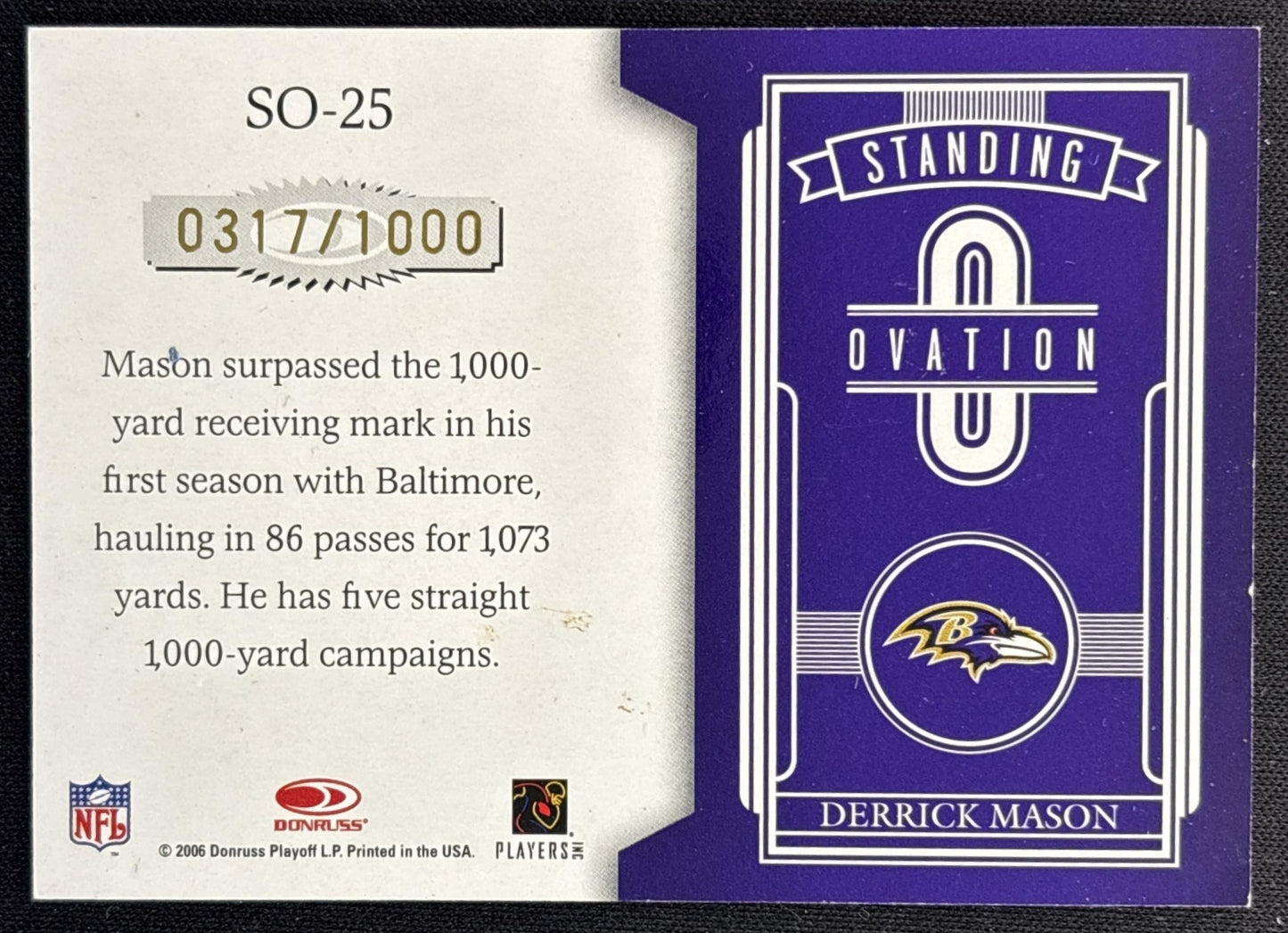 Derrick Mason 2006 Leaf Rookies & Stars Standing Ovation Red /1000 Sports Trading Cards