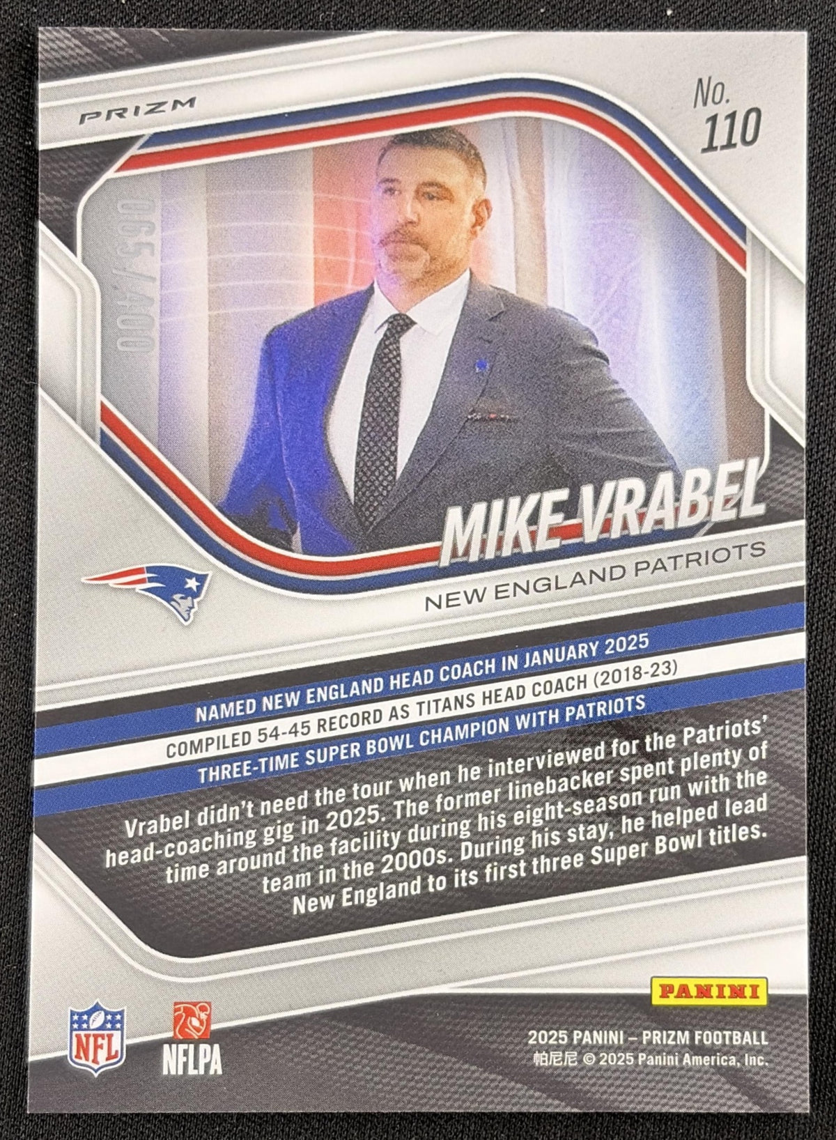 Mike Vrabel 2025 Panini Prizm Pandora /400 Patriots
