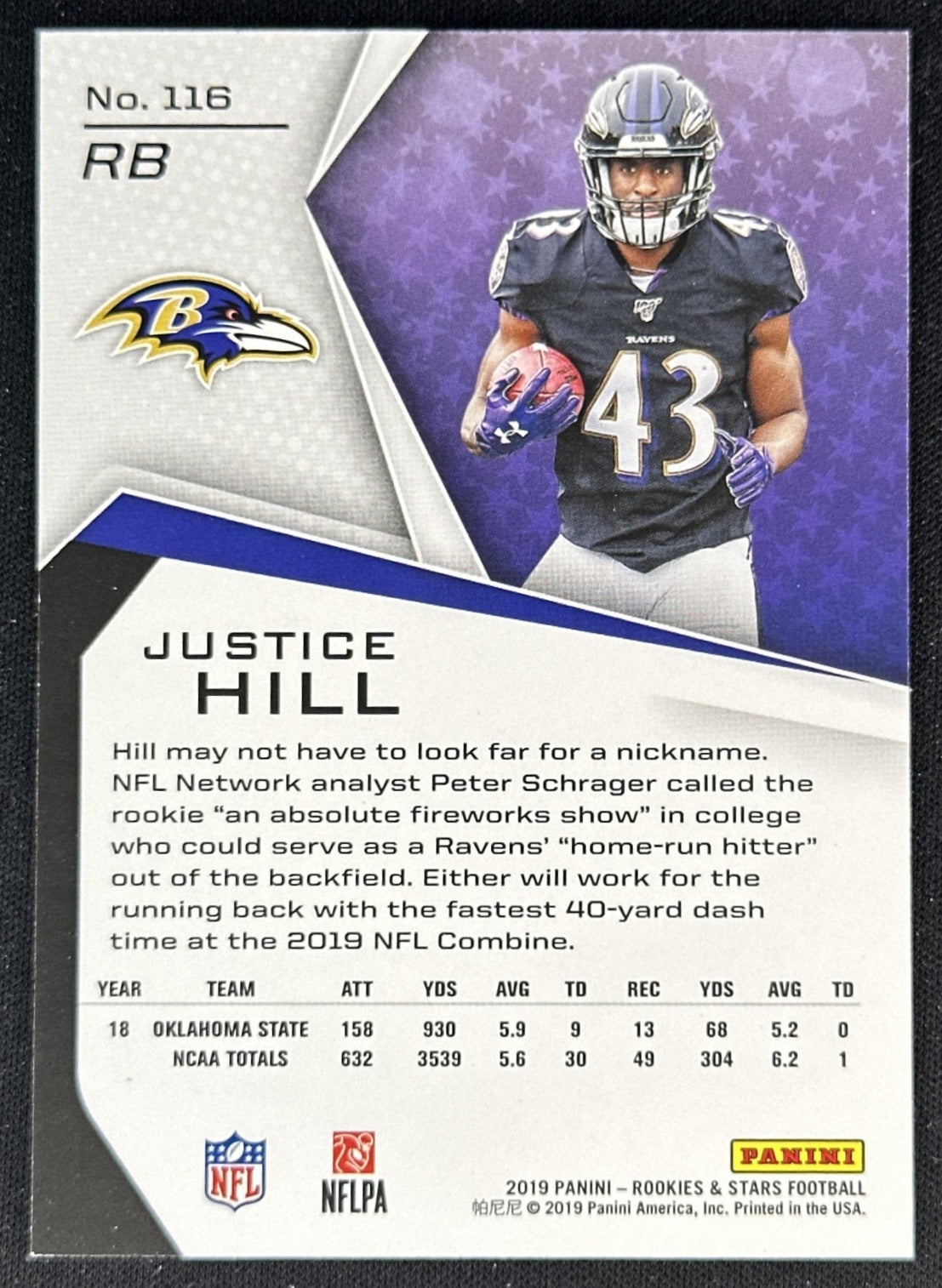 Justice Hill Rookies & Stars /99 Rookie Ravens back
