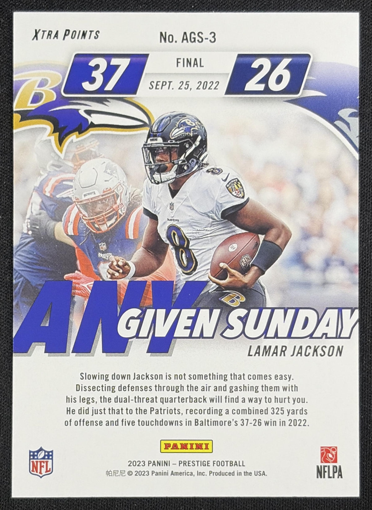 Lamar Jackson 2023 Panini Prestige Any Given Sunday Xtra Points Red /399 Ravens