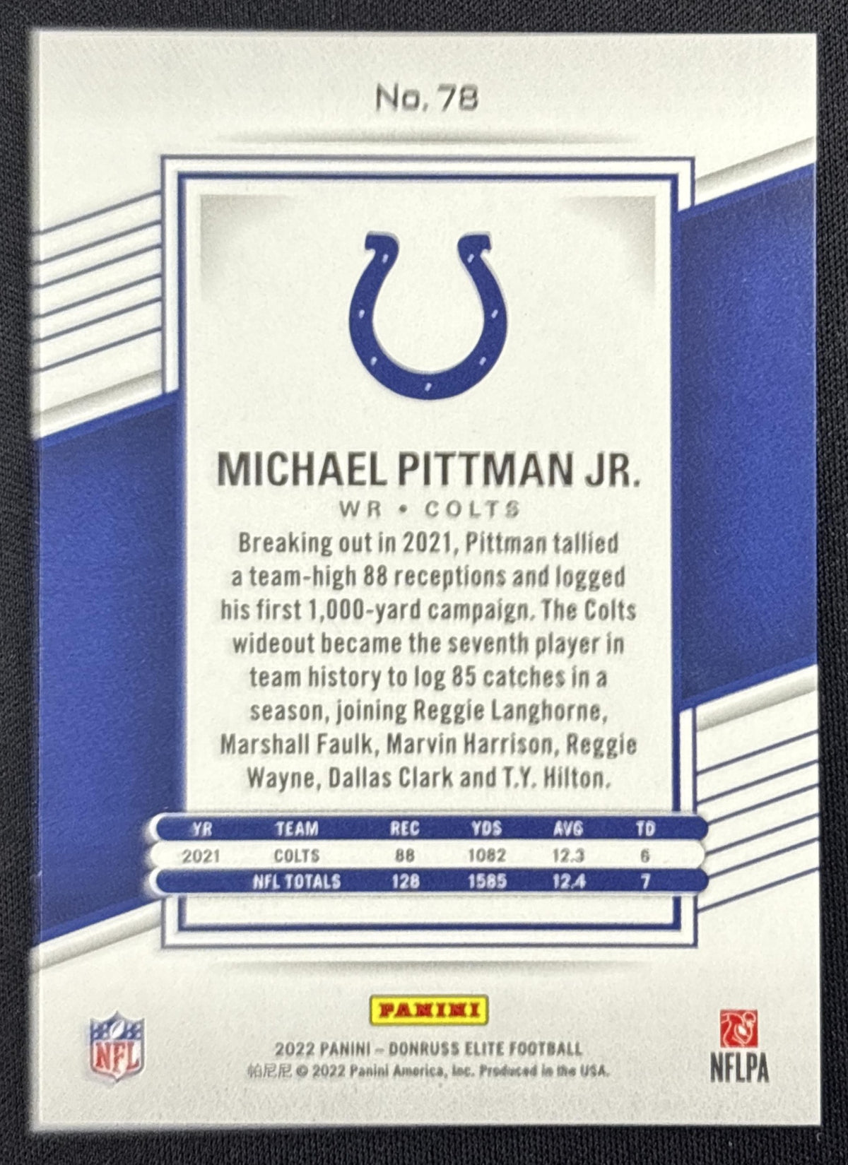 Michael Pittman Jr. 2022 Panini Donruss Elite Orange /49 Colts Sports Trading Card