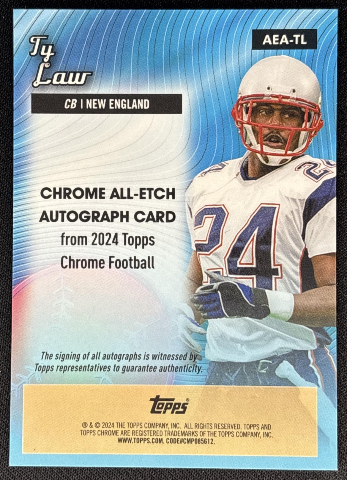 Ty Law 2024 Topps Chrome All-Etch Auto Yellow Refractor /75 Patriots