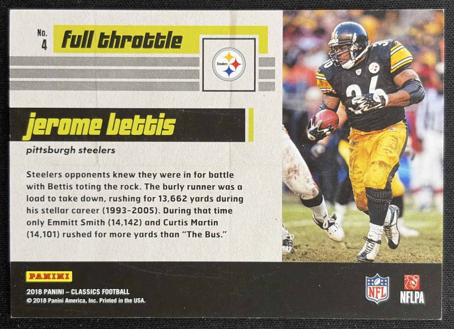 Jerome Bettis 2018 Panini Classics Full Throttle Gold /99 Steelers Sports Trading Cards