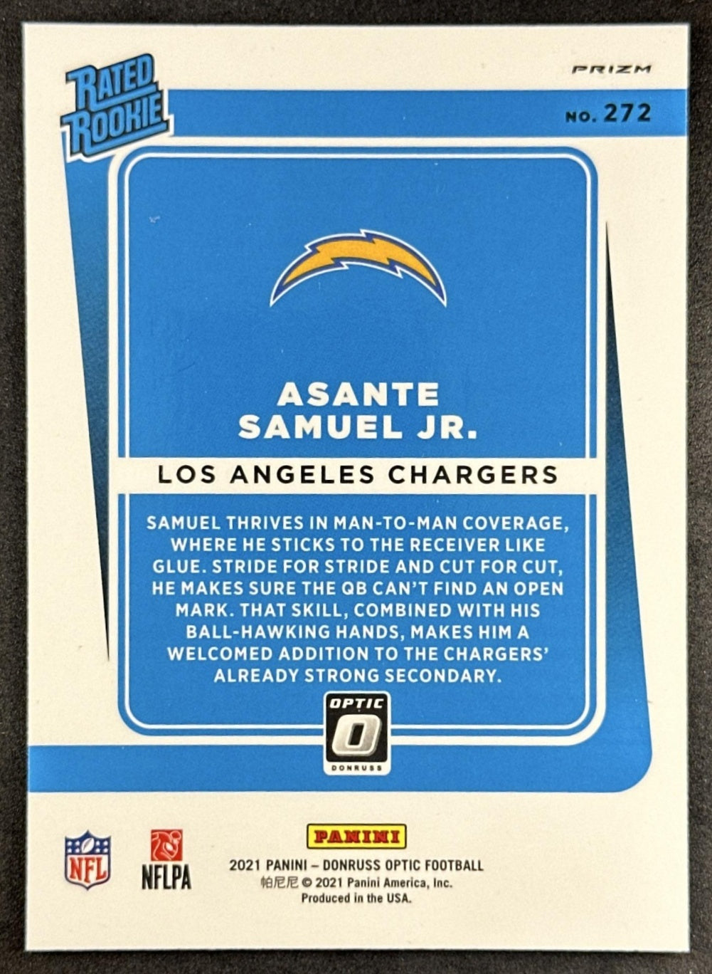 Asante Samuel Jr. 2021 Panini Donruss Optic Bronze Chargers Sports Trading Card
