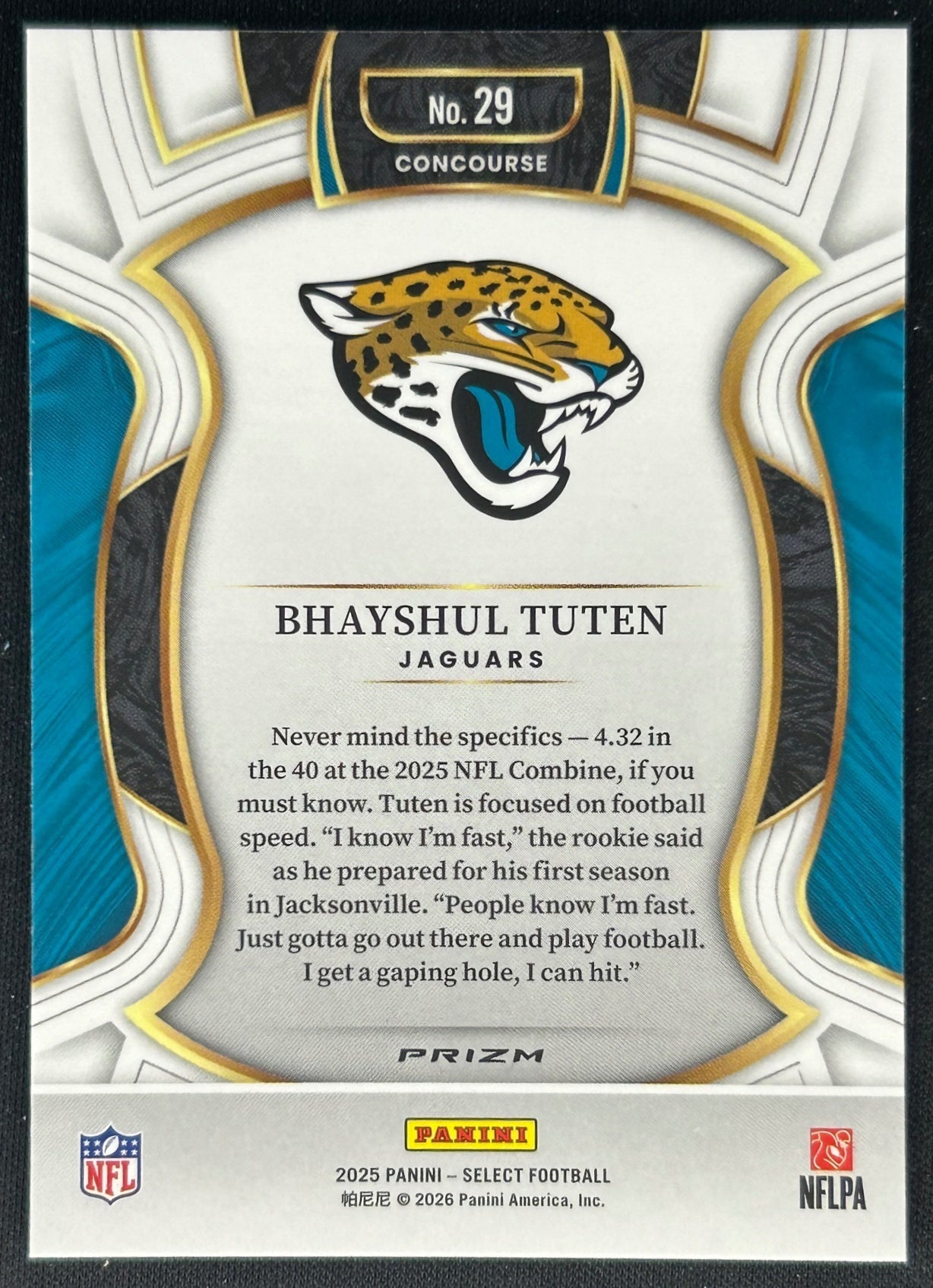 Bhayshul Tuten 2025 Select Concourse Silver Prizm Jaguars back