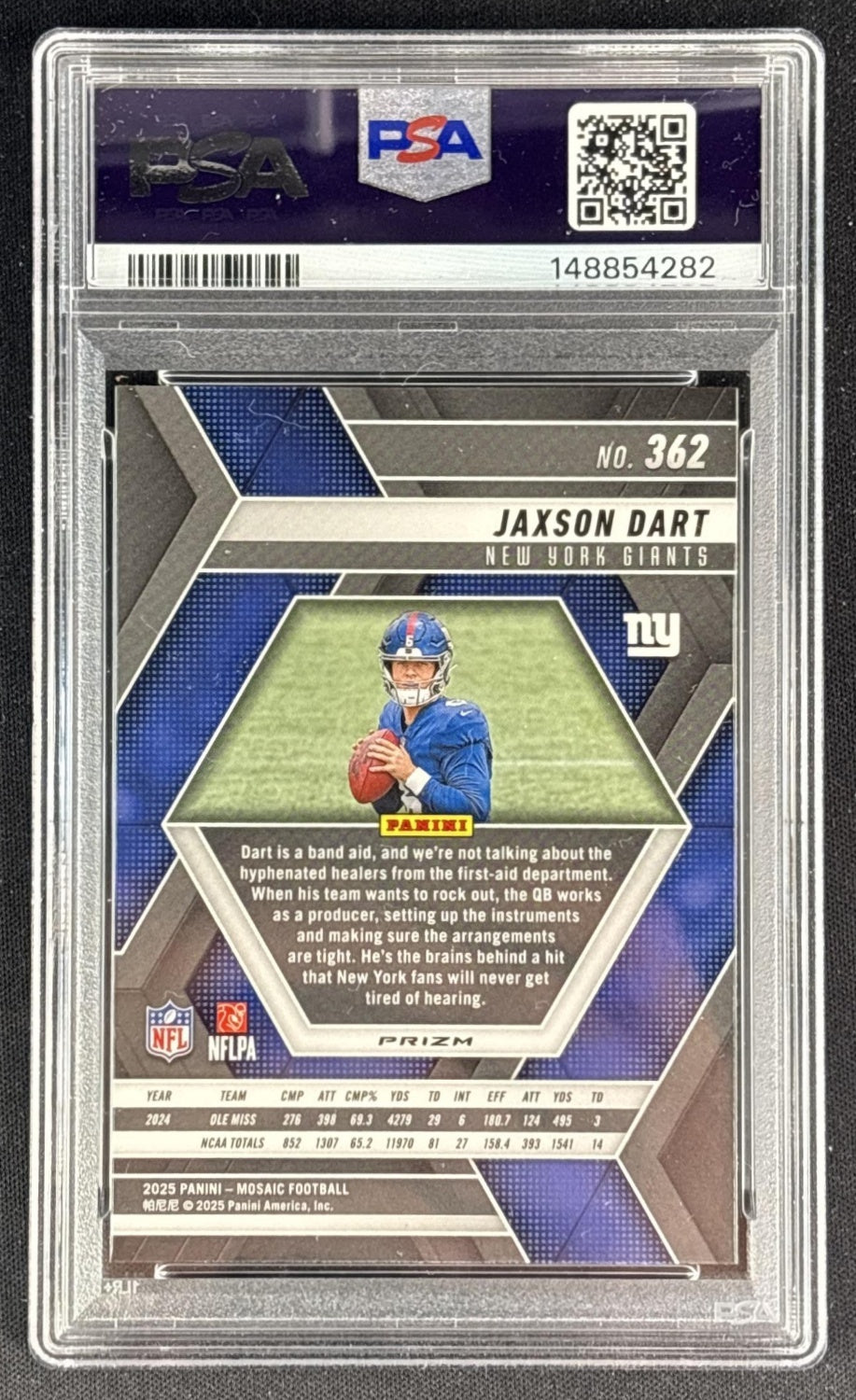 Jaxson Dart 2025 Panini Mosaic Rookies Reactive Blue Prizm PSA 9 Giants Sports Trading Cards