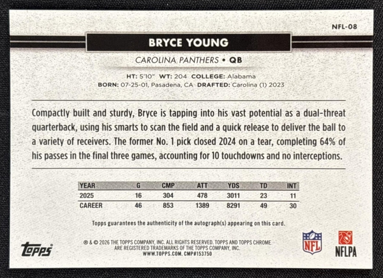 Bryce Young 2026 Topps NSCC Collection NFL Auto Orange Refractor /25 Panthers Sports Trading Cards