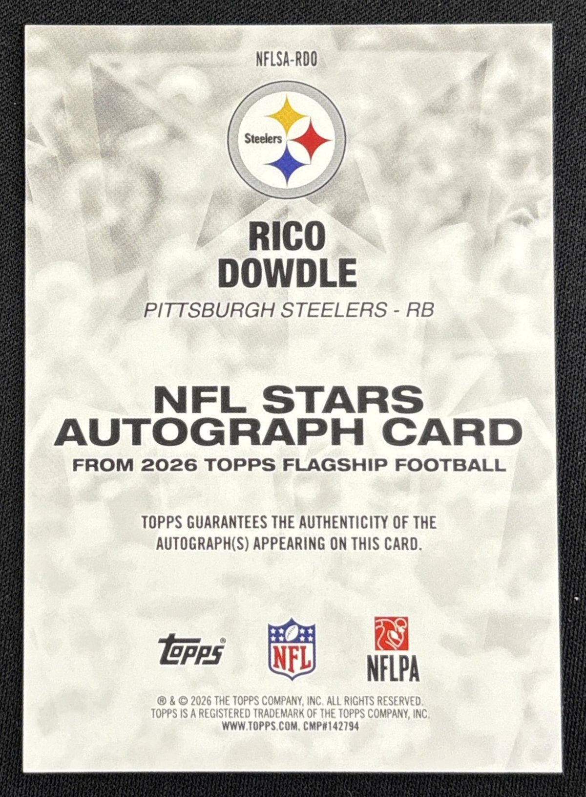 Rico Dowdle 2026 Topps NFL Stars Auto Gold Foil /50 Steelers
