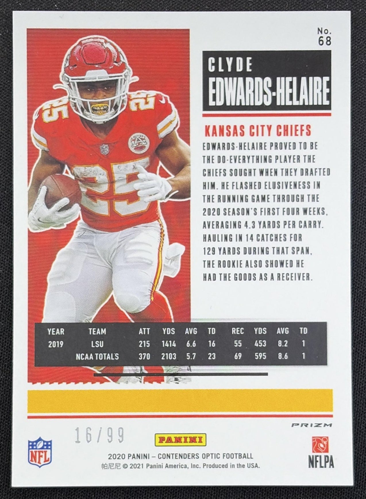 Clyde Edwards-Helaire 2020 Panini Contenders Optic Blue /99 Chiefs