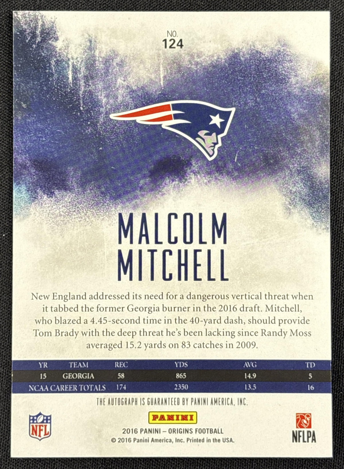 Malcolm Mitchell 2016 Panini Origins Auto Rookie New England Patriots
