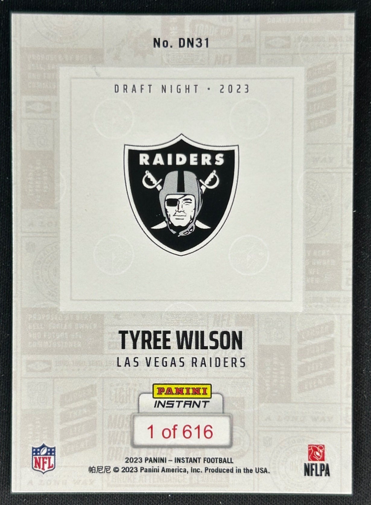 Tyree Wilson 2023 Instant NFL Draft Night Raiders back