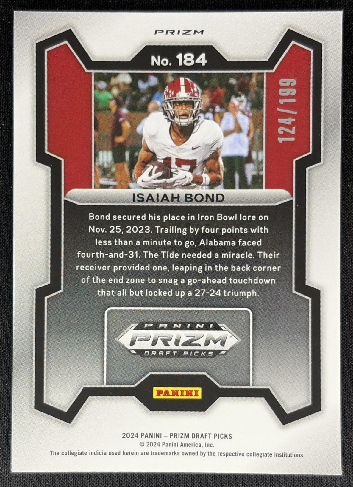 Isaiah Bond 2024 Panini Prizm Collegiate Draft Picks Blue /199 Crimson Tide