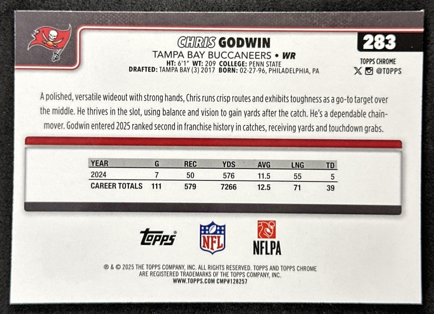 Chris Godwin 2025 Topps Chrome Sapphire Buccaneers back