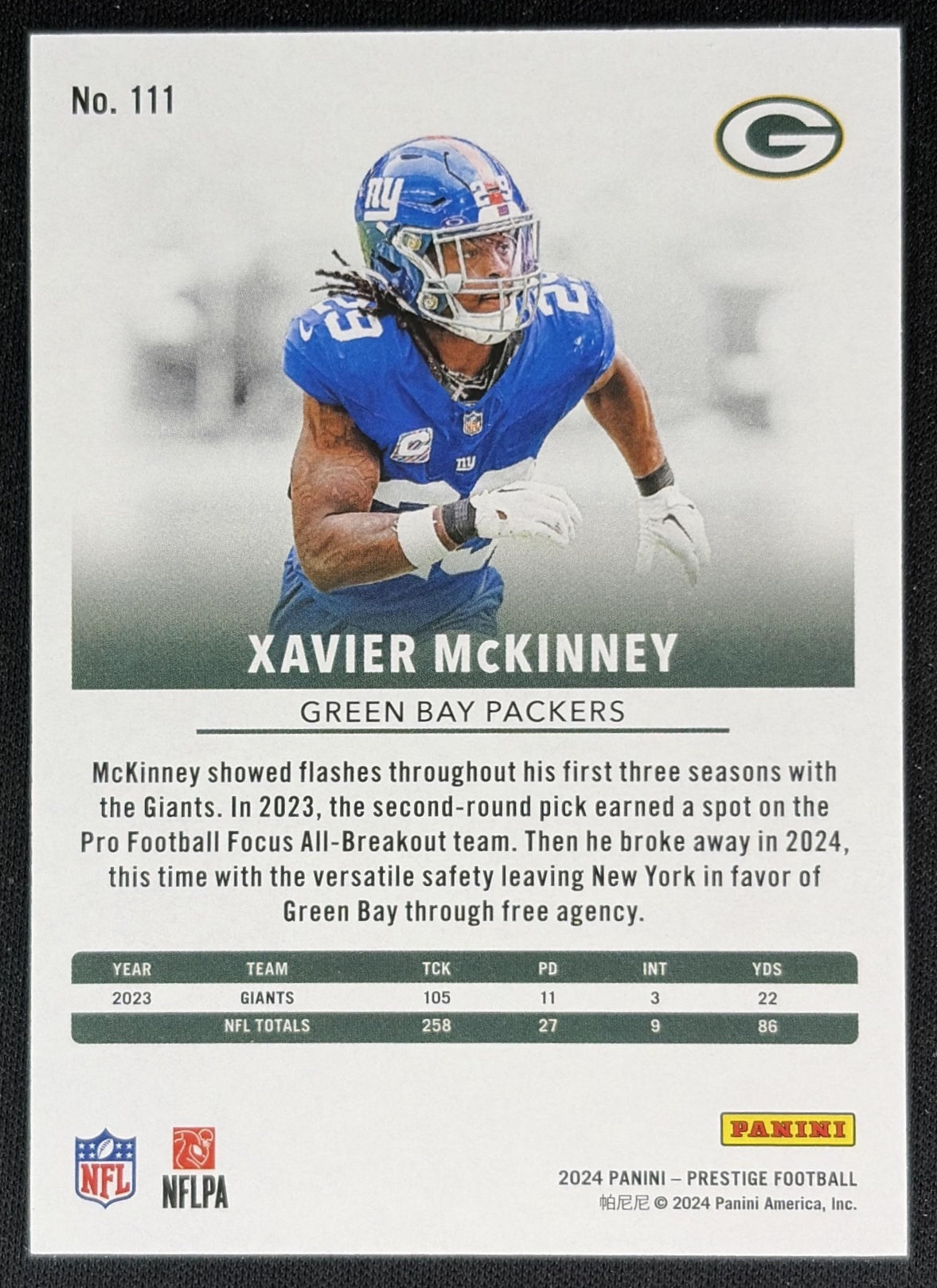 Xavier McKinney 2024 Panini Prestige Red Premium Xtra Points /399 Packers back
