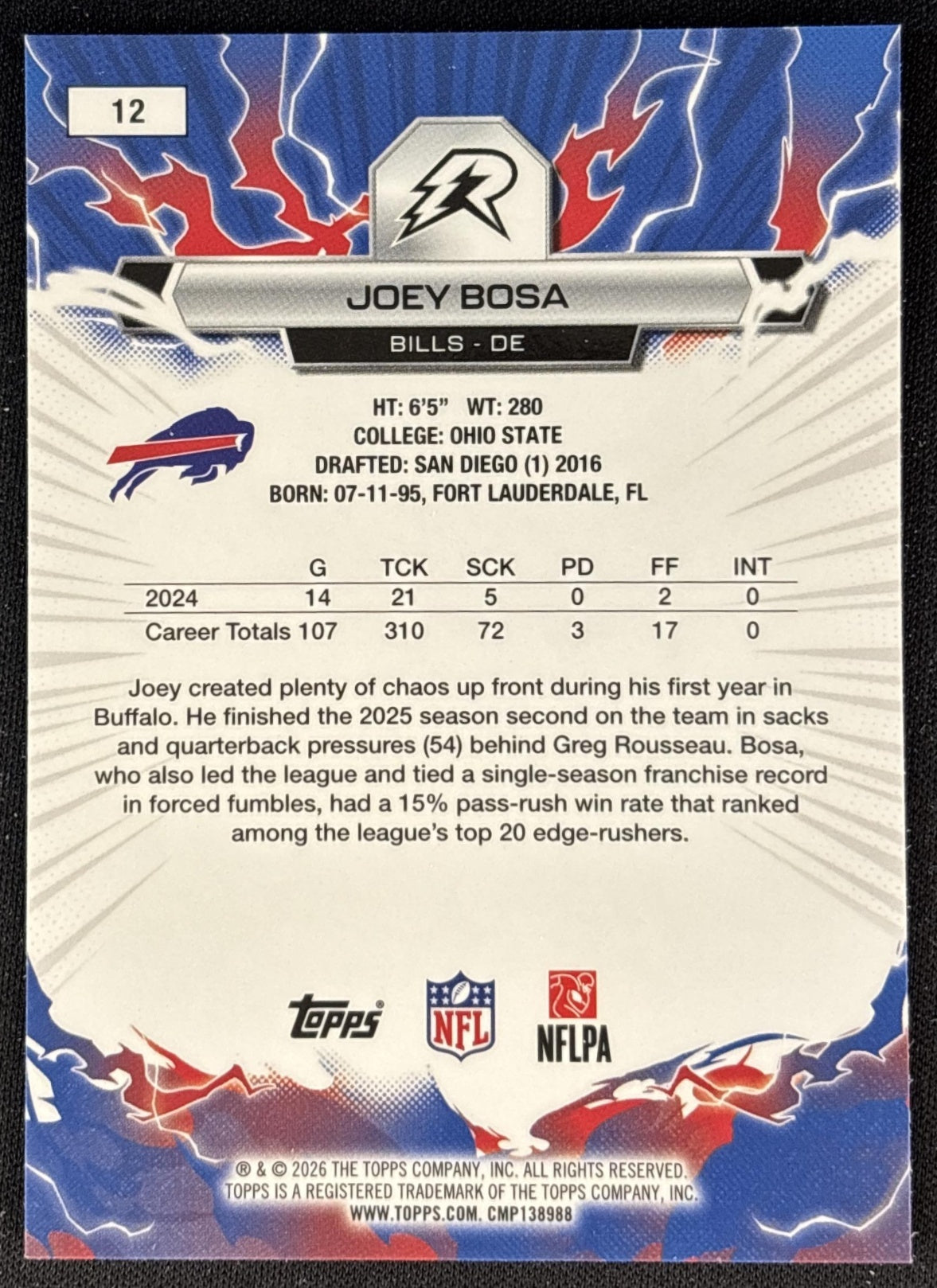 Joey Bosa 2025 Topps Resurgence Bills Buffalo Bills back