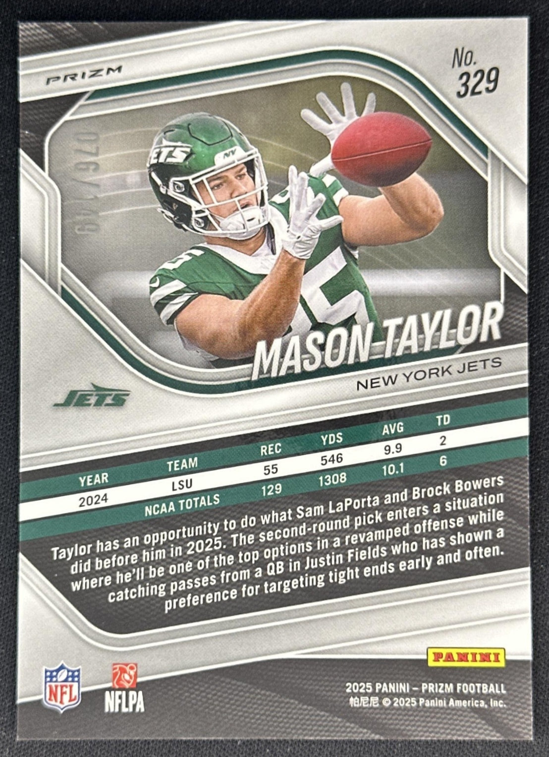 Mason Taylor 2025 Panini Prizm Red Wave /149 Jets Sports Trading Cards