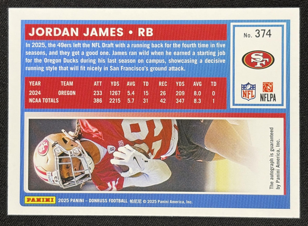 Jordan James 2025 Panini Donruss Rated Rookie Auto /199
