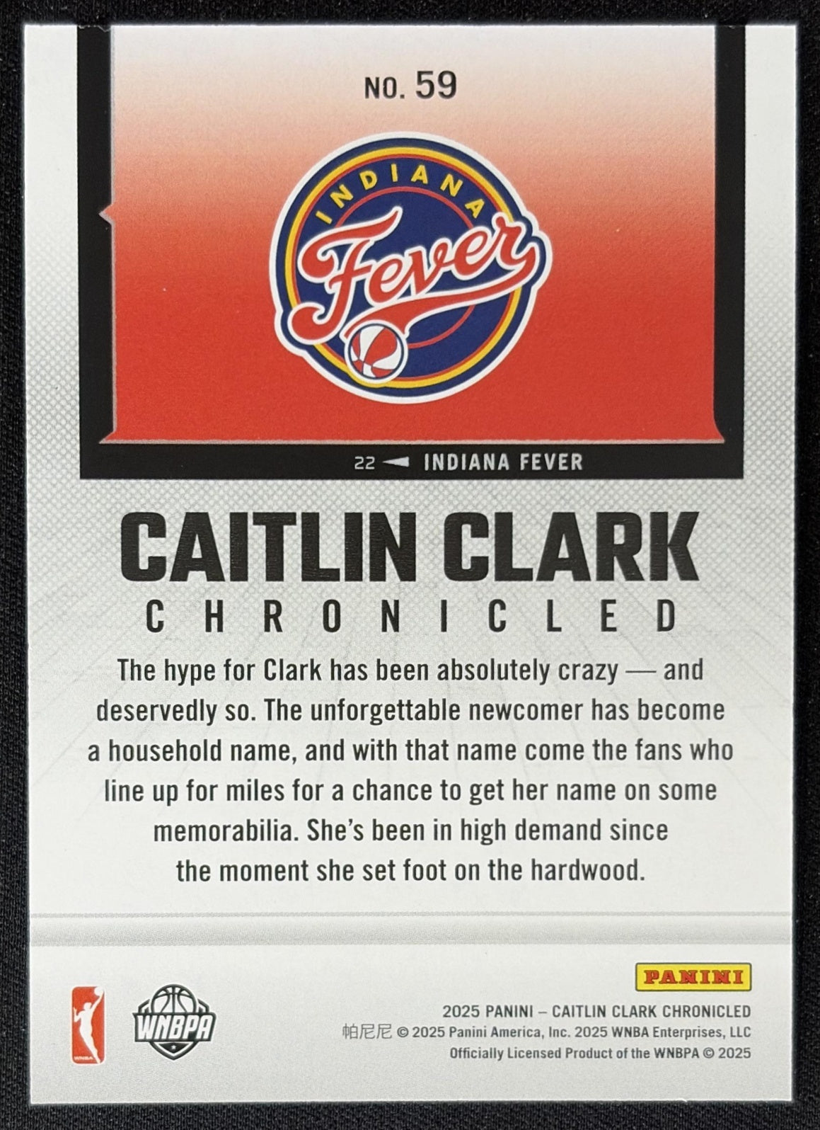 Caitlin Clark 2025 Panini Chronicled Life Style Red Holo Fever 59