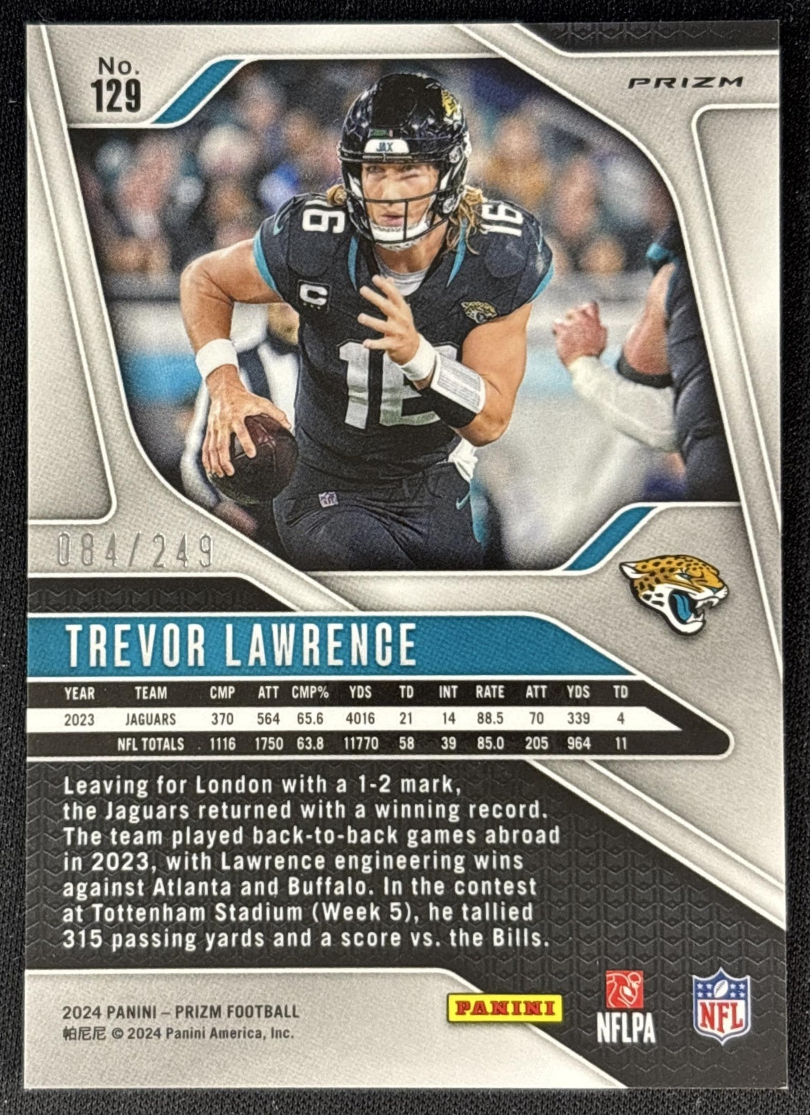Trevor Lawrence 2024 Panini Prizm Orange /249 Jaguars back