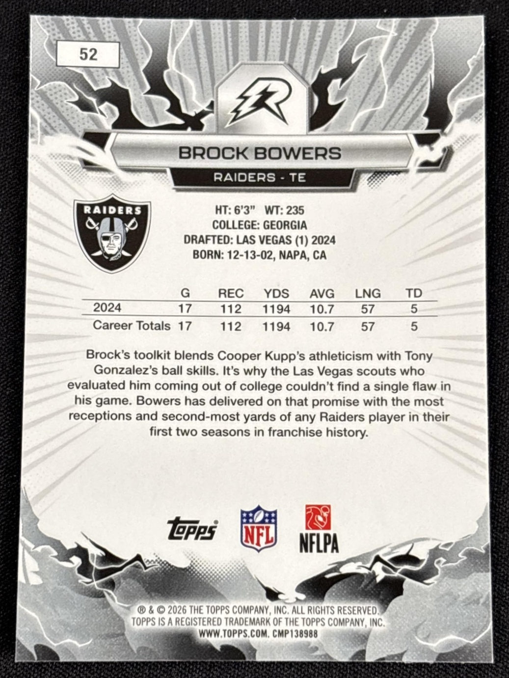 Brock Bowers 2025 Topps Resurgence Raiders
