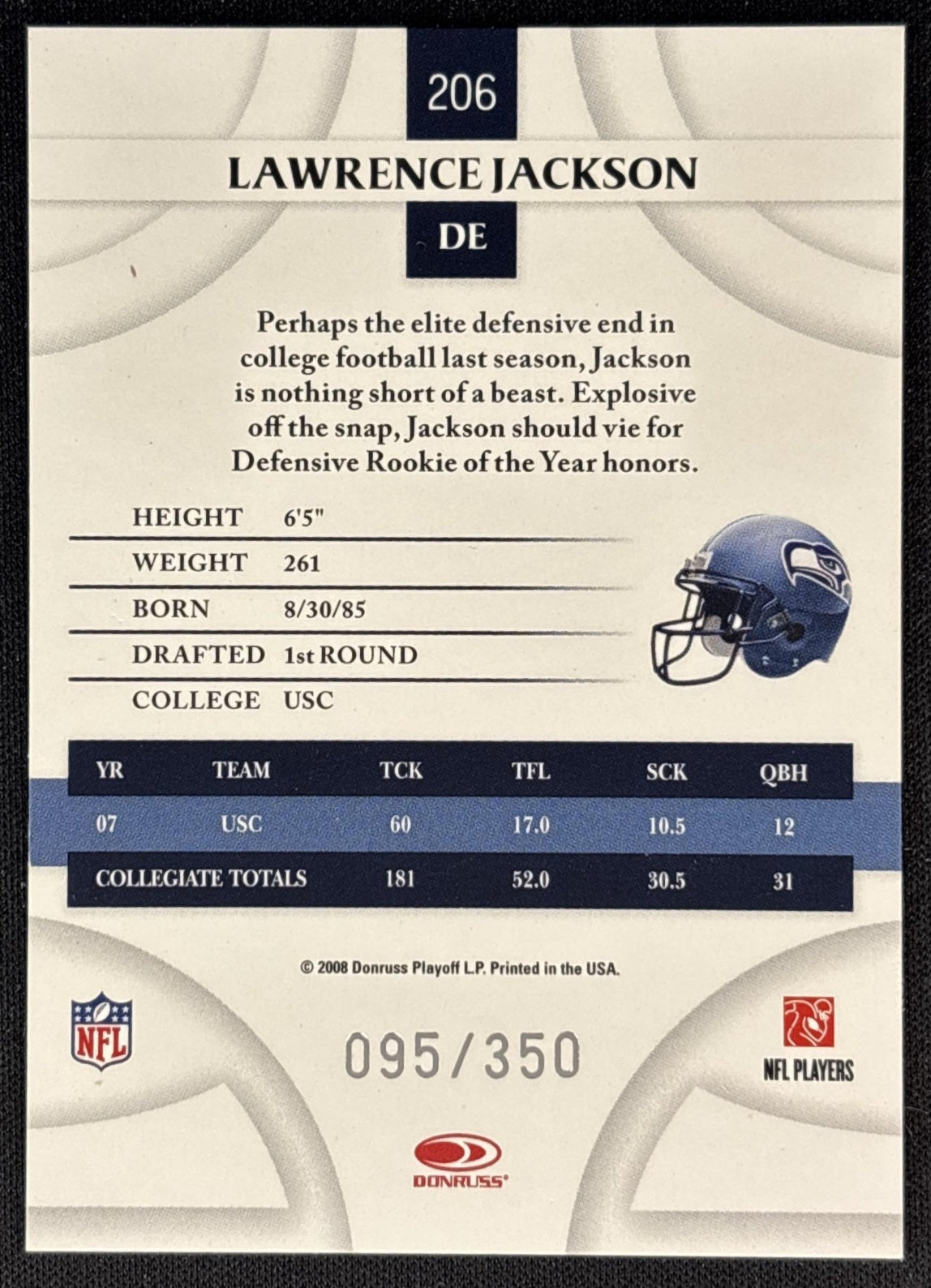 Lawrence Jackson 2008 Donruss Threads Retail Blue /350 Seahawks back
