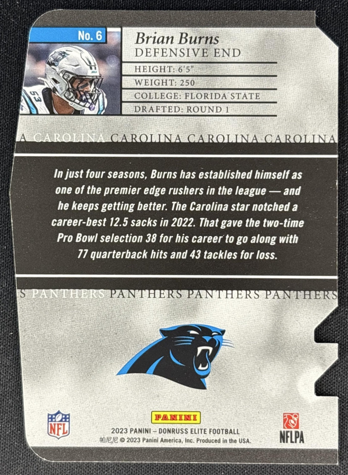 Brian Burns 2023 Panini Donruss Elite 2003 Status Die Cut /99 Panthers Sports Trading Cards