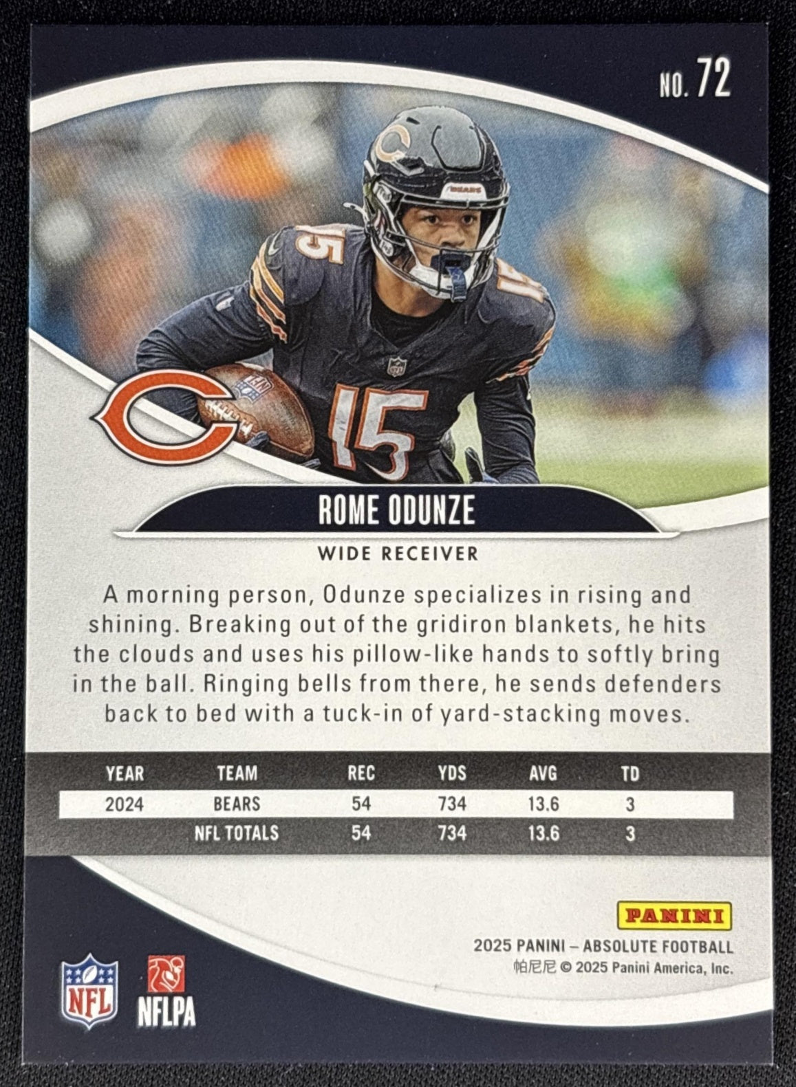 Rome Odunze 2025 Panini Absolute Gold Stars /325 Bears Back