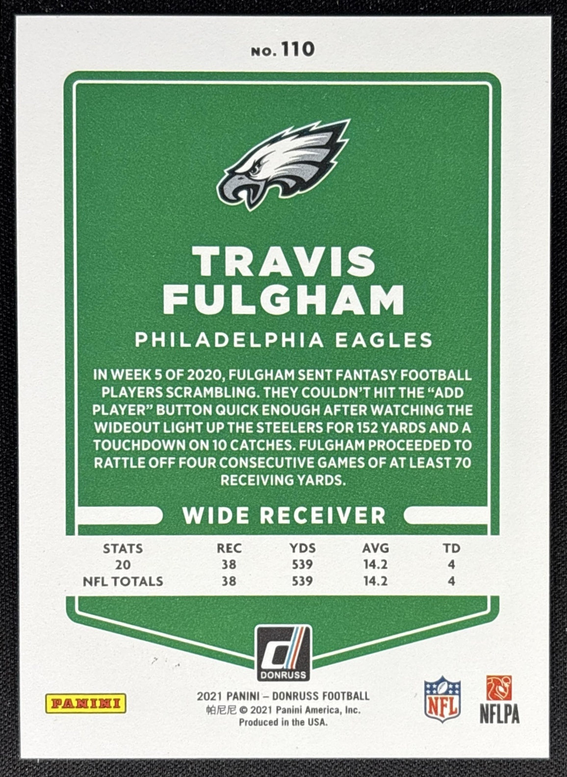 Travis Fulgham 2021 Panini Donruss Press Proof Premium Eagles Sports Trading Card