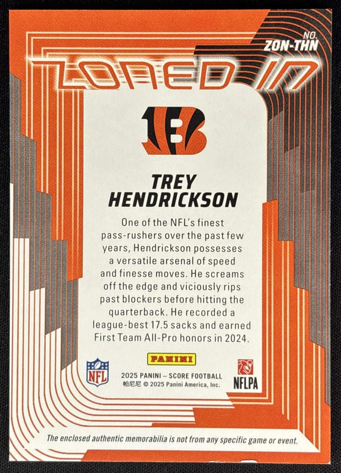 Trey Hendrickson 2025 Panini Score Zoned In Jerseys Bengals Sports Trading Cards