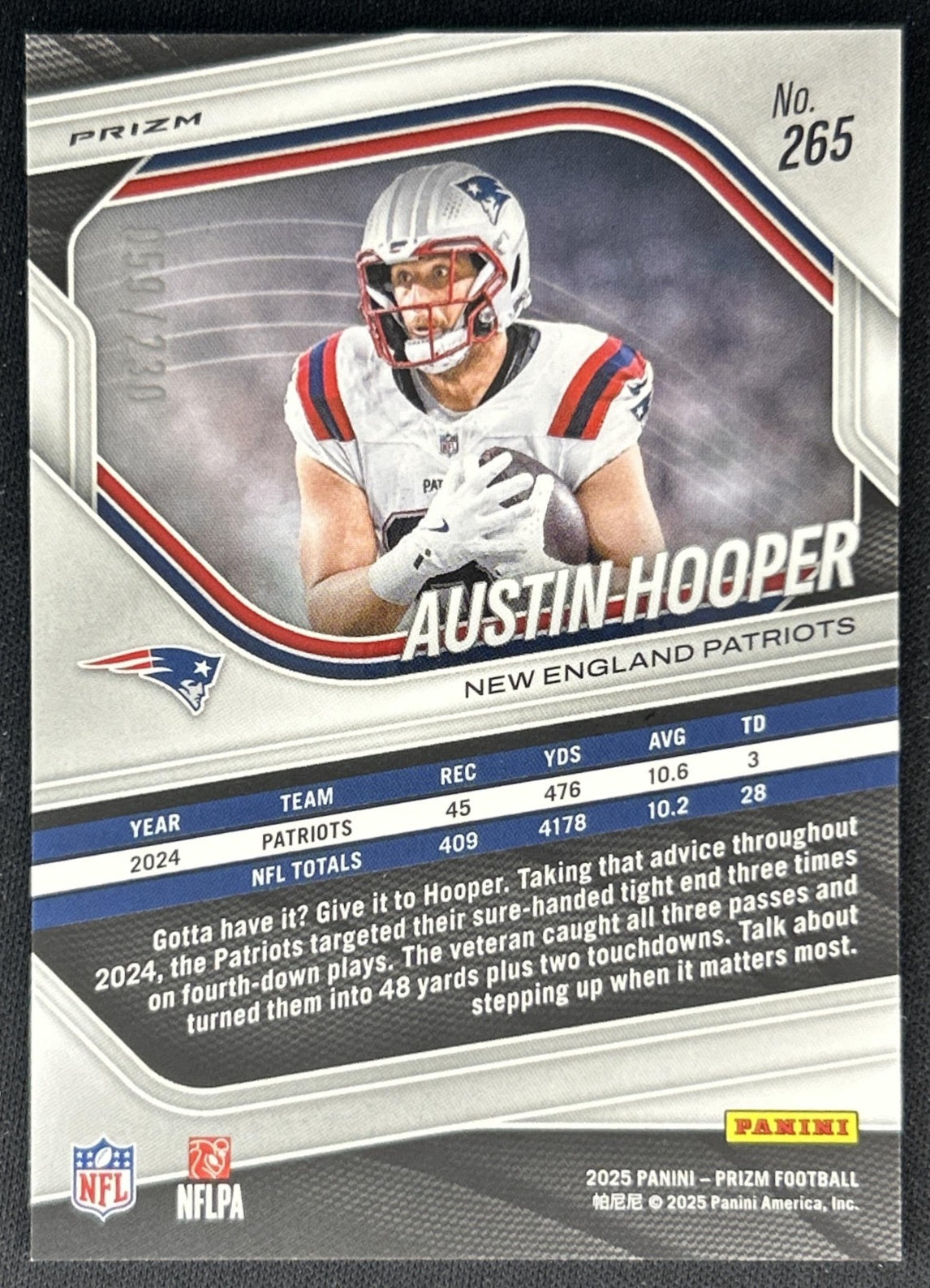 Austin Hooper 2025 Panini Prizm Blue Wave /230 Patriots Football