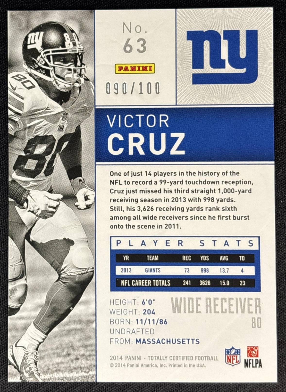 Victor Cruz 2014 Panini Totally Certified Platinum Red /100 Giants