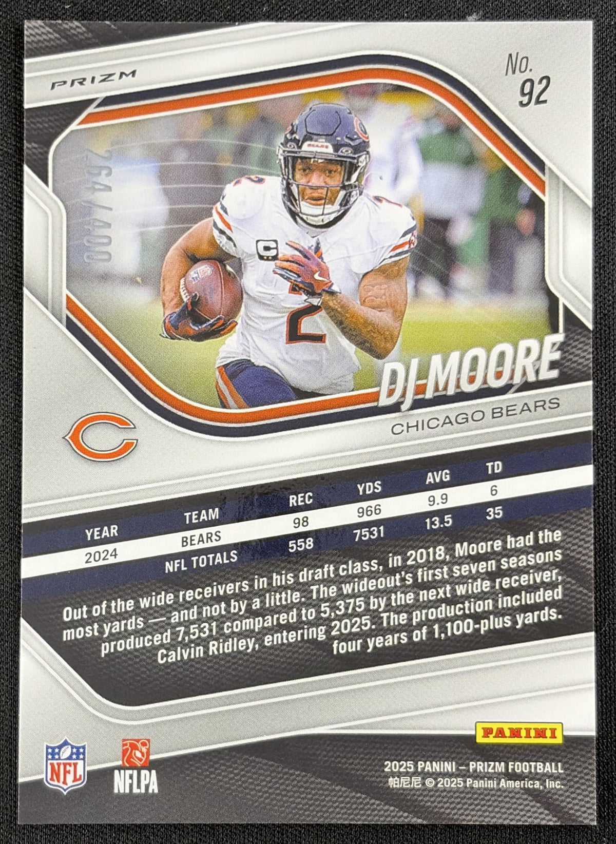 DJ Moore 2025 Panini Prizm Pandora /400 Bears