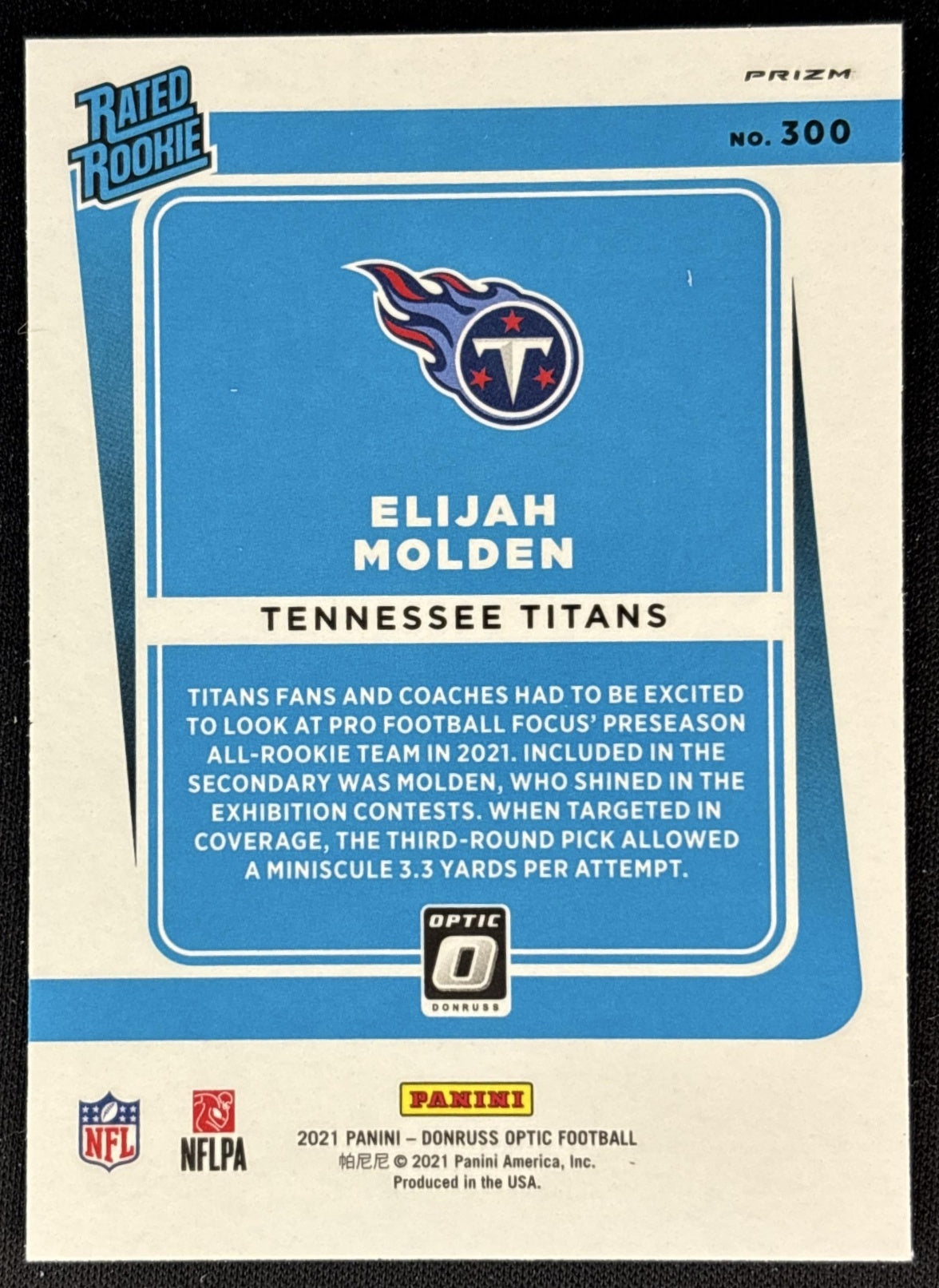 Elijah Molden 2021 Panini Donruss Optic Teal Velocity Titans