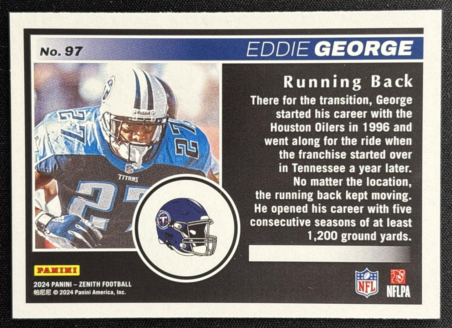 Eddie George 2024 Panini Zenith Two Minute Drill Titans Sports Trading Card