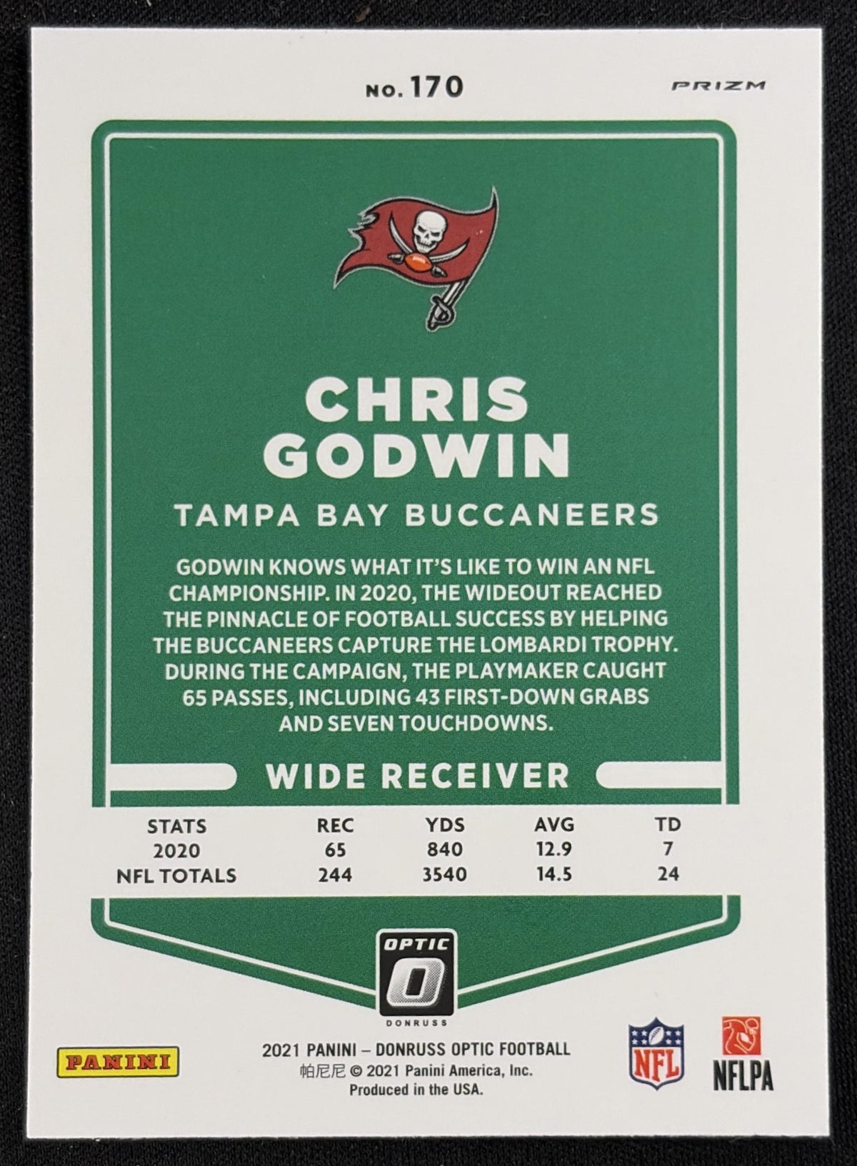 Chris Godwin 2021 Panini Donruss Optic Stars Buccaneers - Back