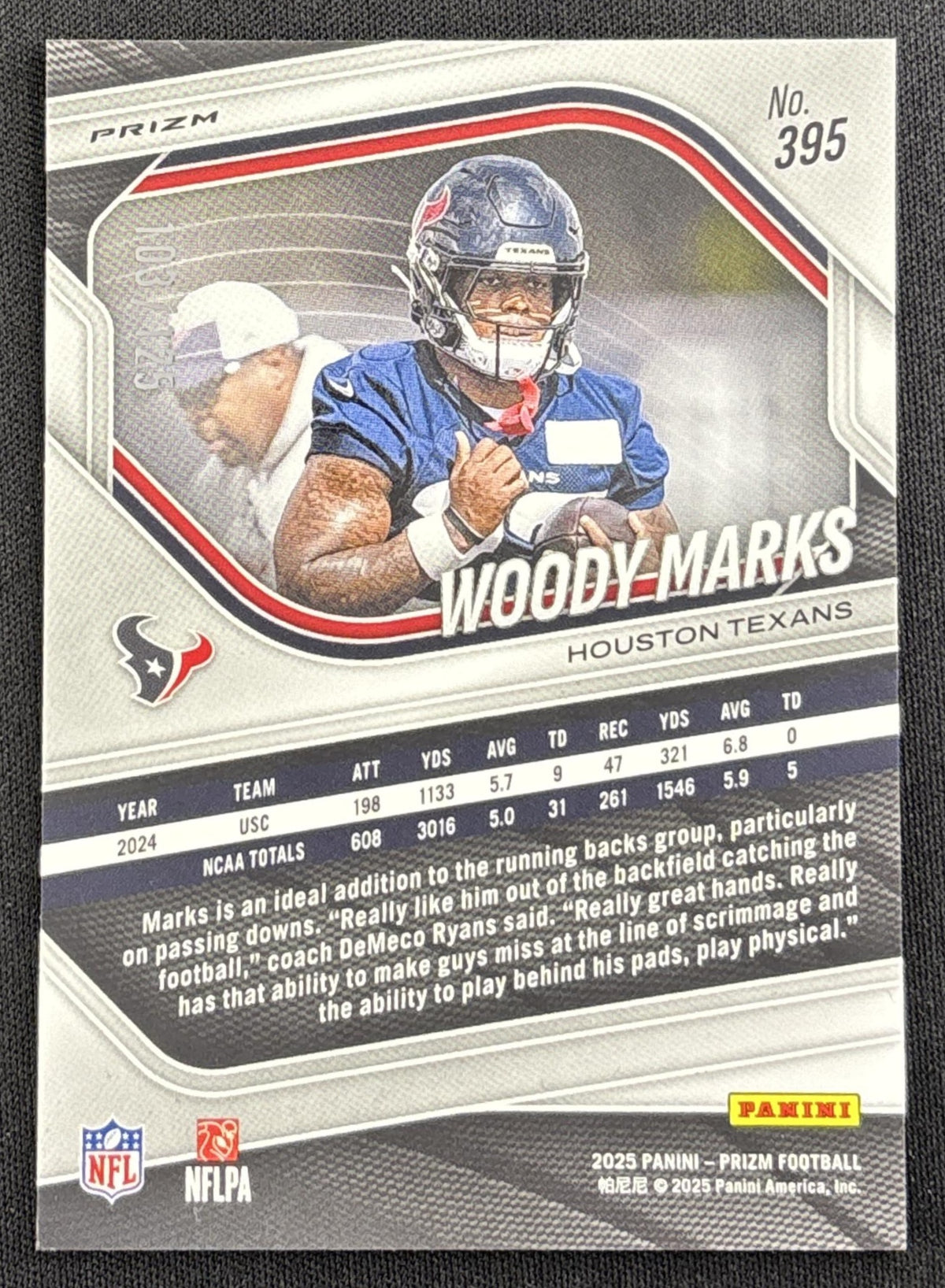 Woody Marks 2025 Panini Prizm No Huddle Blue /125 Texans