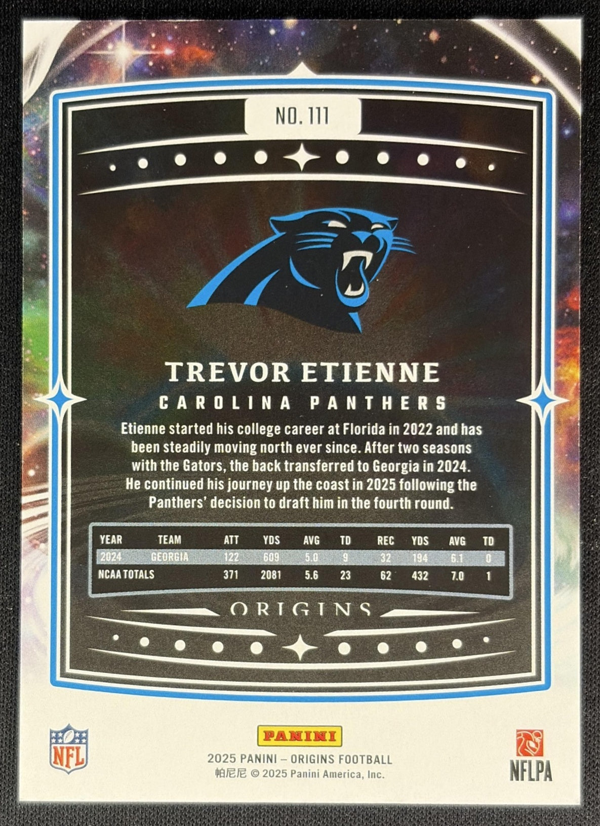 Trevor Etienne 2025 Panini Origins Rookie Holo Orange /249 Panthers