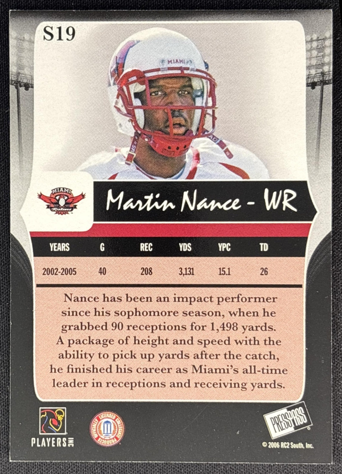 Martin Nance 2006 Press Pass Legends Silver /499 back