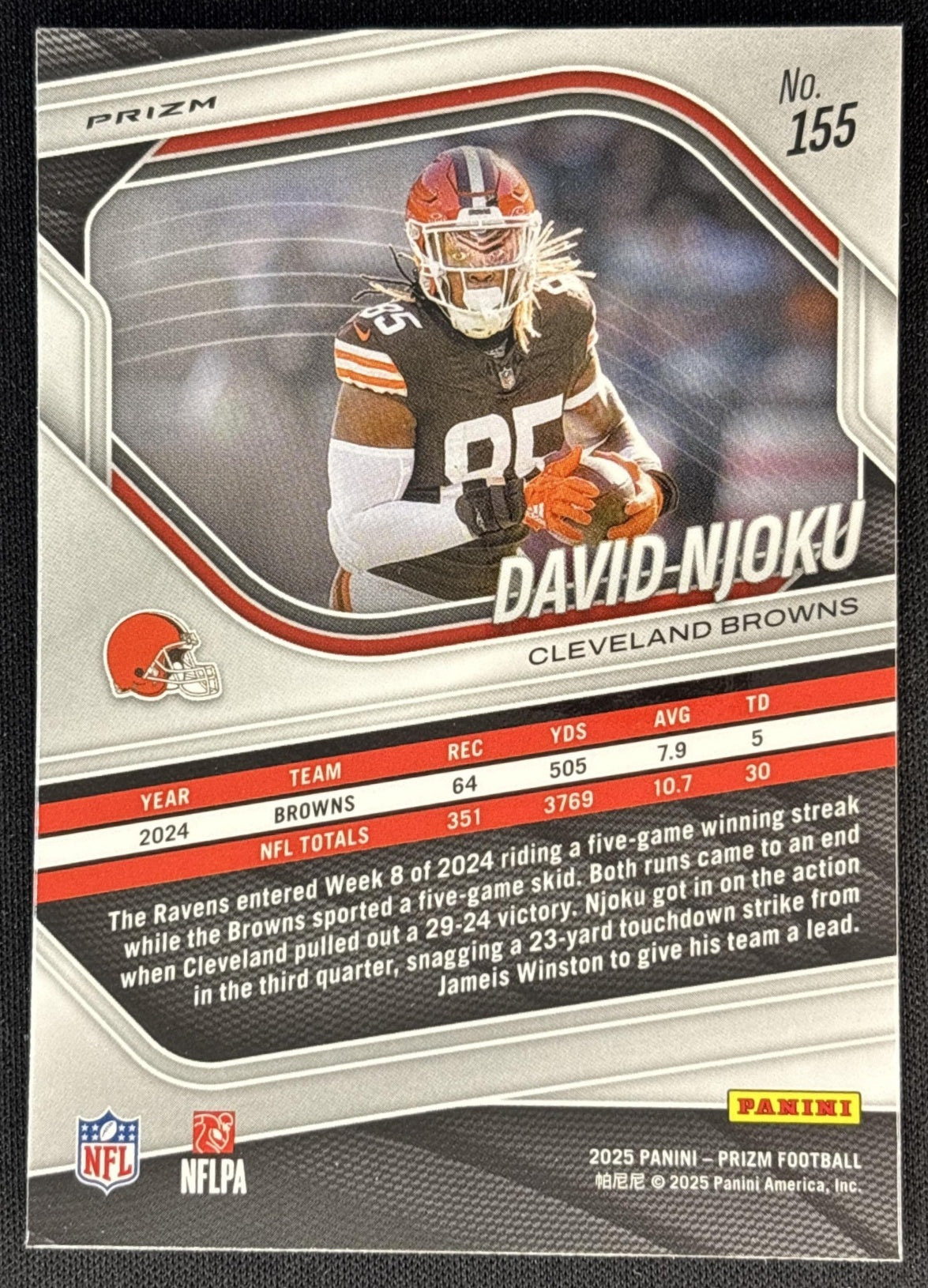David Njoku 2025 Panini Prizm Neon Green Pulsar Browns
