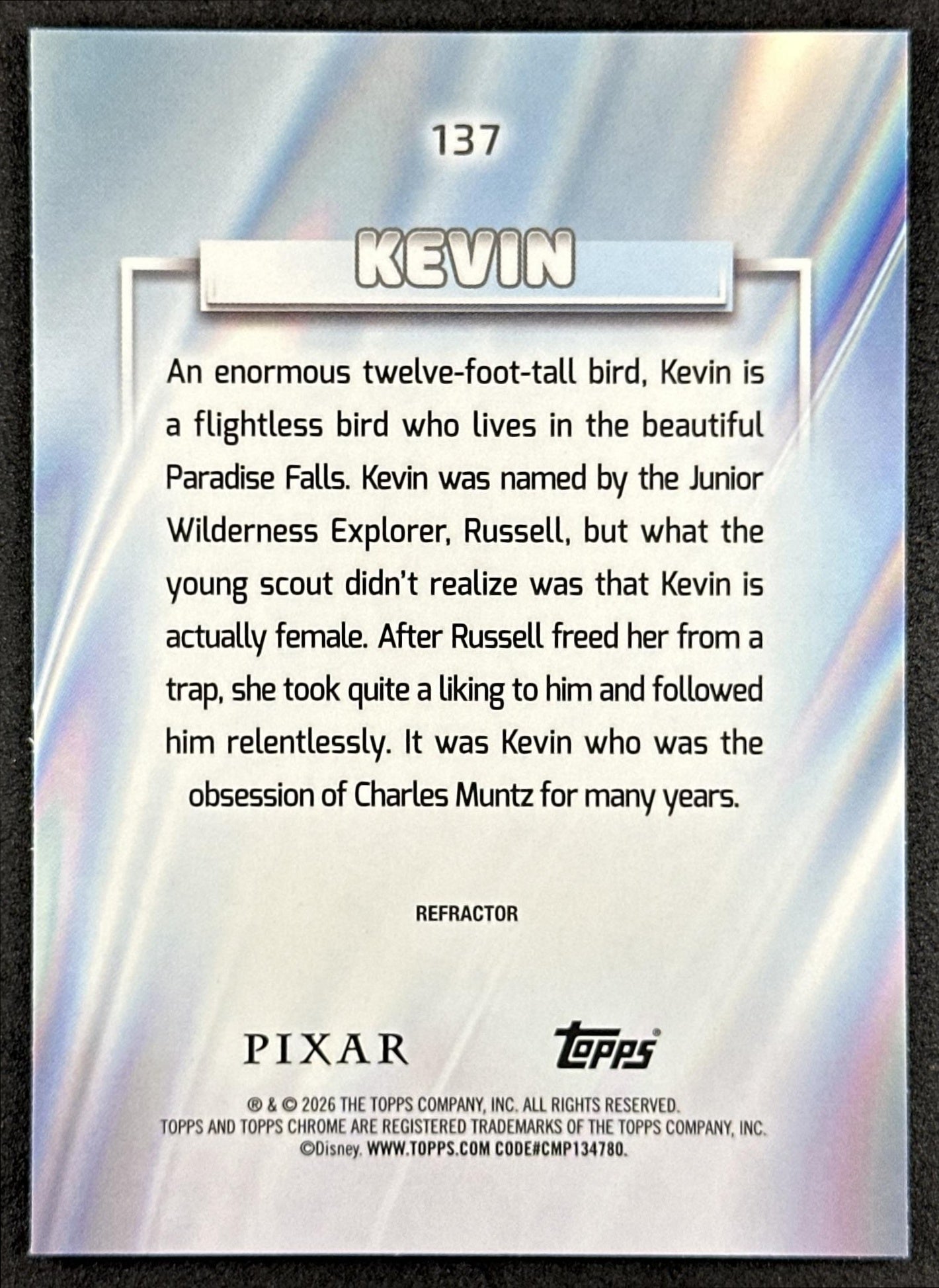 Kevin 2026 Topps Chrome Disney Refractor Up Back