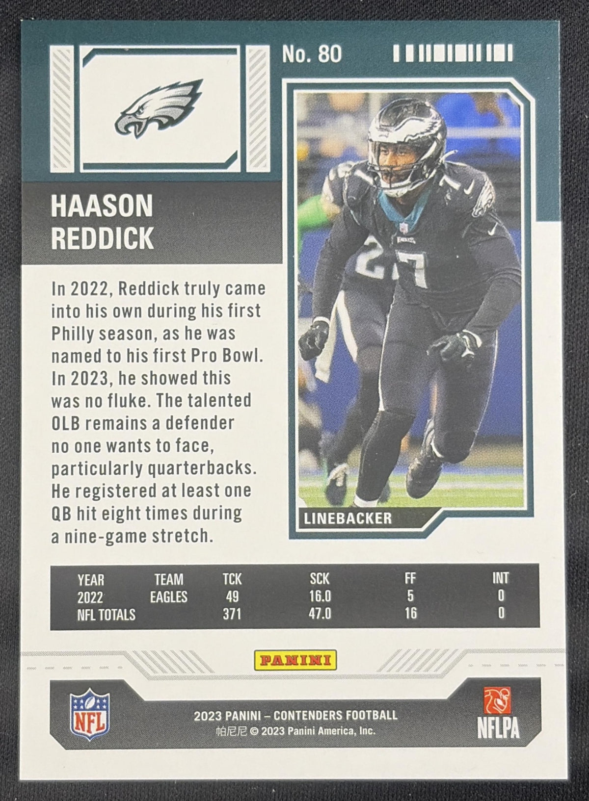 Haason Reddick 2023 Panini Contenders Playoff Ticket /199 Eagles Sports Trading Card