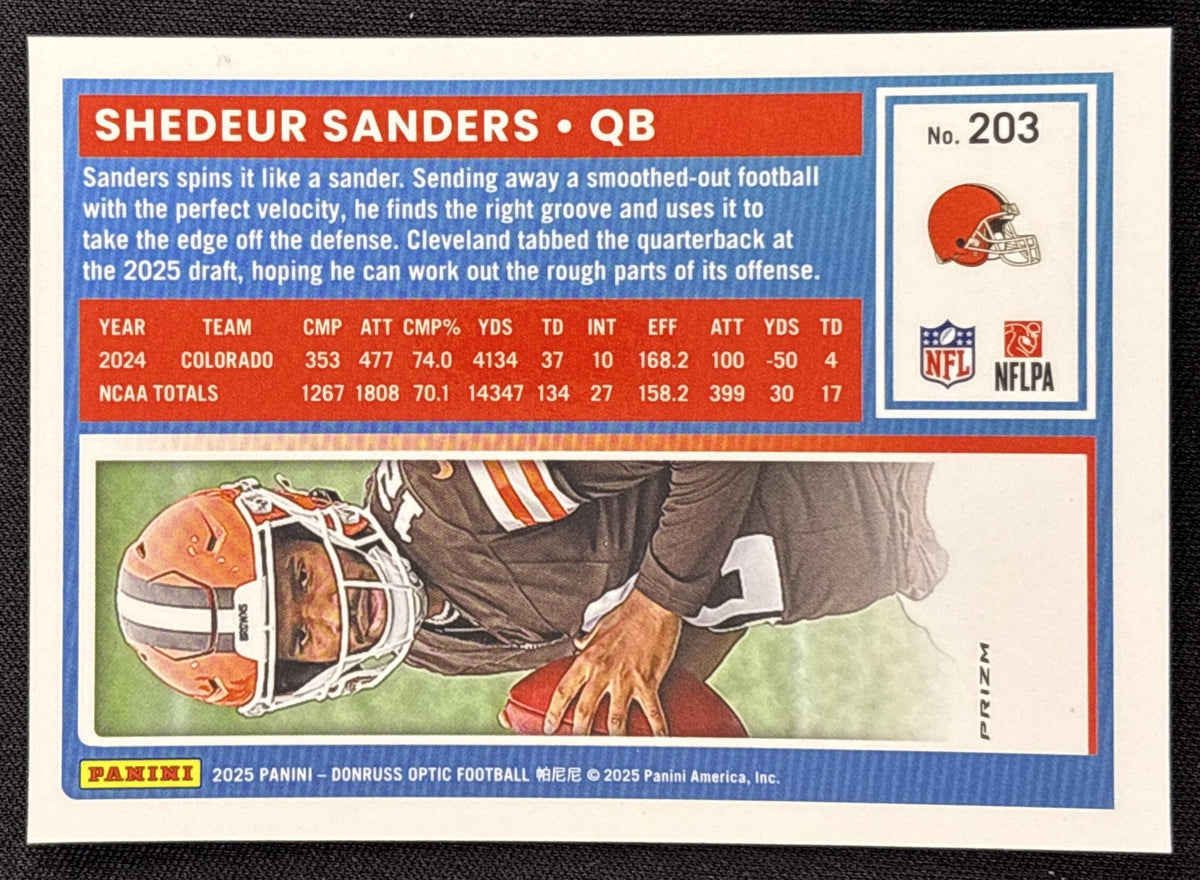 Shedeur Sanders 2025 Panini Donruss Optic Rated Rookie Holo Prizm Browns