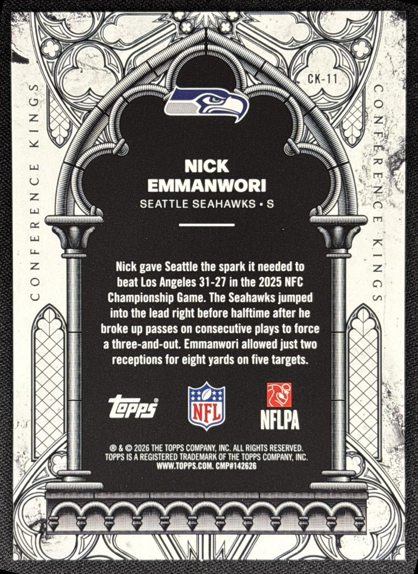 Nick Emmanwori 2026 Topps Conference Kings Seahawks - back