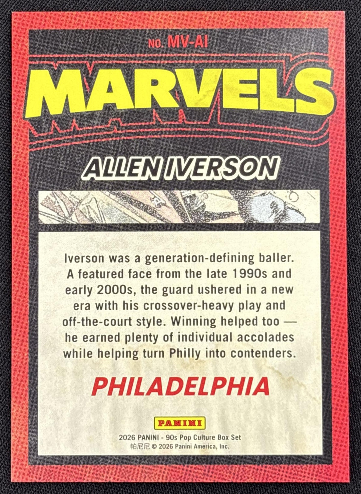 Allen Iverson 2026 Panini 90s Pop Culture Marvels Orange /199 - back