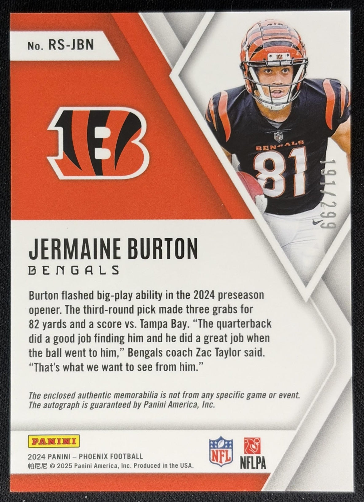 Jermaine Burton 2024 Panini Phoenix Rookie Silhouettes /299 Bengals back