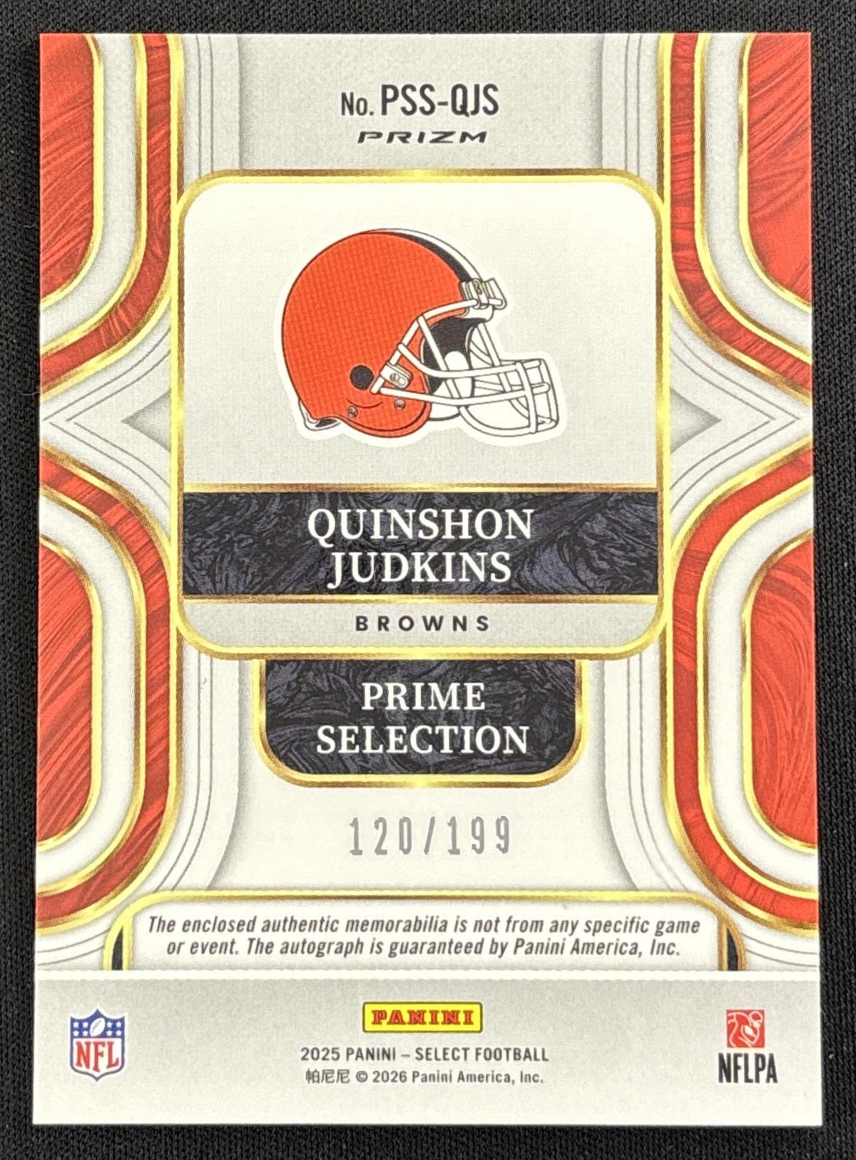 Quinshon Judkins 2025 Panini Select Prime Selections Signatures Silver Prizm /199 Browns